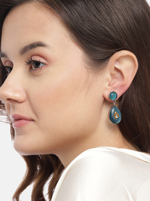 Anouk Gold-Plated American Diamond Teardrop Shaped Drop Earrings