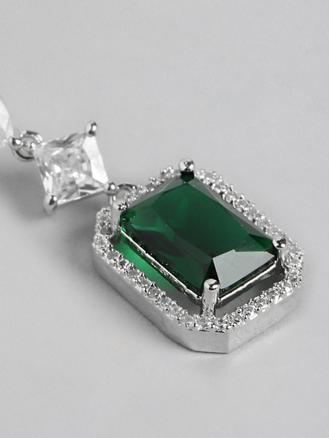 Anouk Silver-Plated American Diamond Contemporary Drop Earrings - Image 3