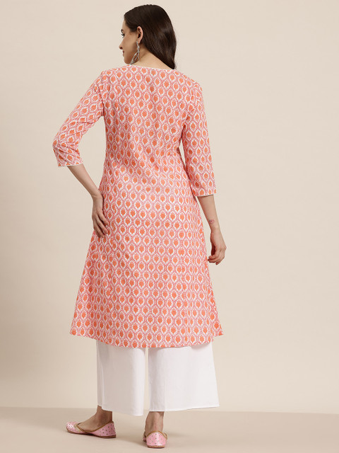 HERE&NOW Floral Printed Angarakha Pure Cotton Kurta - Image 5