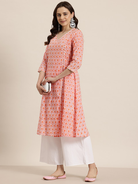 HERE&NOW Floral Printed Angarakha Pure Cotton Kurta - Image 6