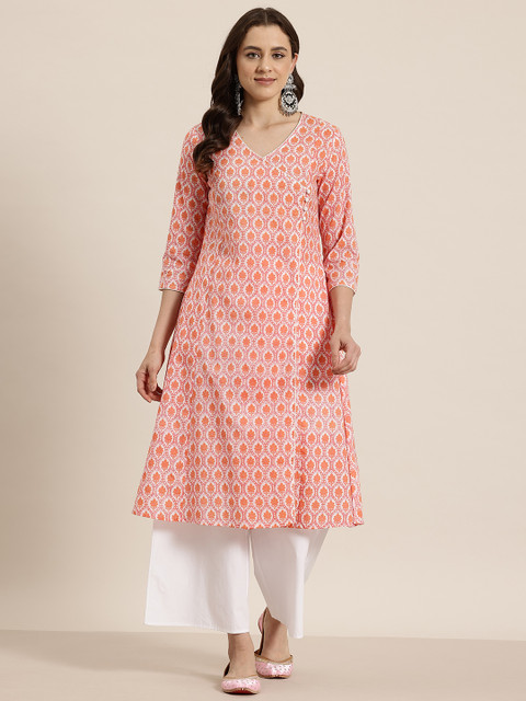 HERE&NOW Floral Printed Angarakha Pure Cotton Kurta - Image 3