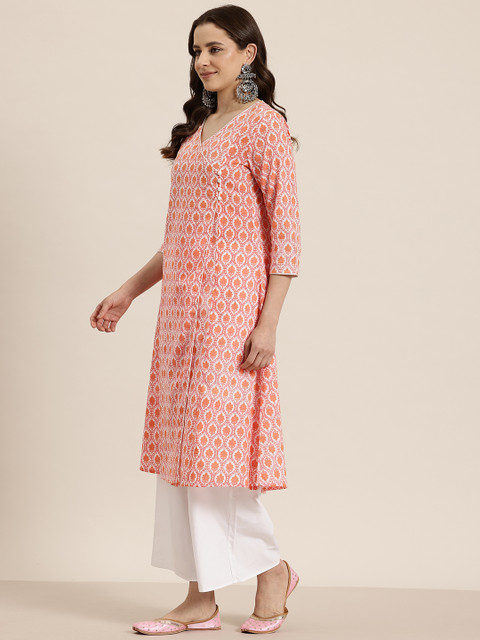 HERE&NOW Floral Printed Angarakha Pure Cotton Kurta - Image 4