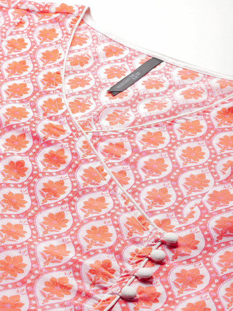 HERE&NOW Floral Printed Angarakha Pure Cotton Kurta - Image 2