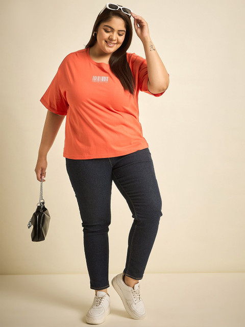 Sztori Plus Size Round Neck Drop-Shoulder Sleeves Cotton T-shirt - Image 5