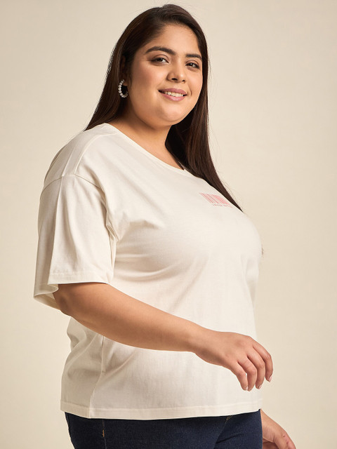 Sztori Plus Size Round Neck Drop-Shoulder Sleeves Cotton T-shirt - Image 3