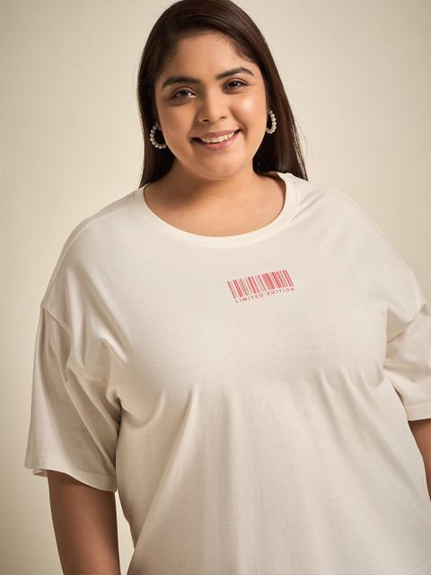 Sztori Plus Size Round Neck Drop-Shoulder Sleeves Cotton T-shirt - Image 2