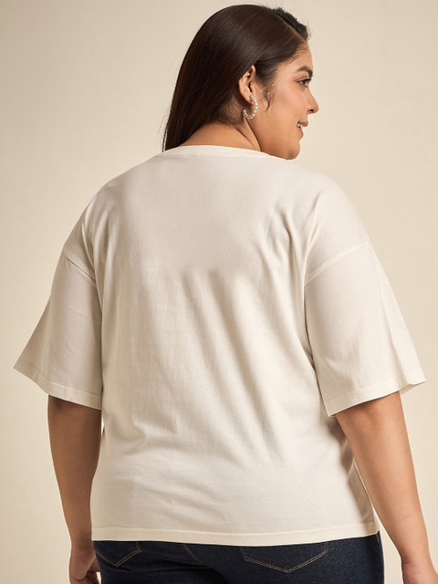 Sztori Plus Size Round Neck Drop-Shoulder Sleeves Cotton T-shirt - Image 4