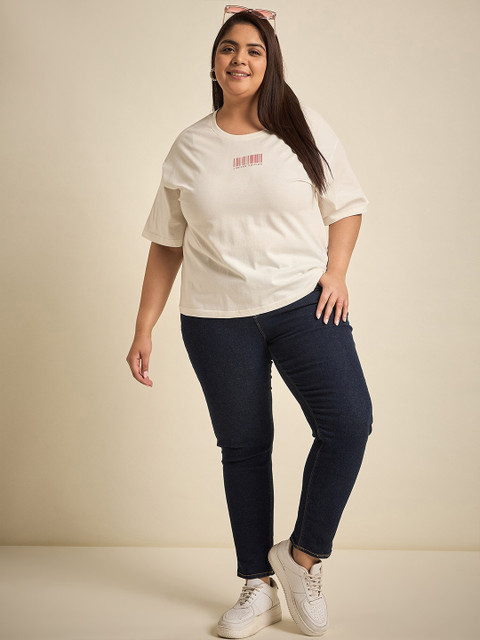 Sztori Plus Size Round Neck Drop-Shoulder Sleeves Cotton T-shirt - Image 5