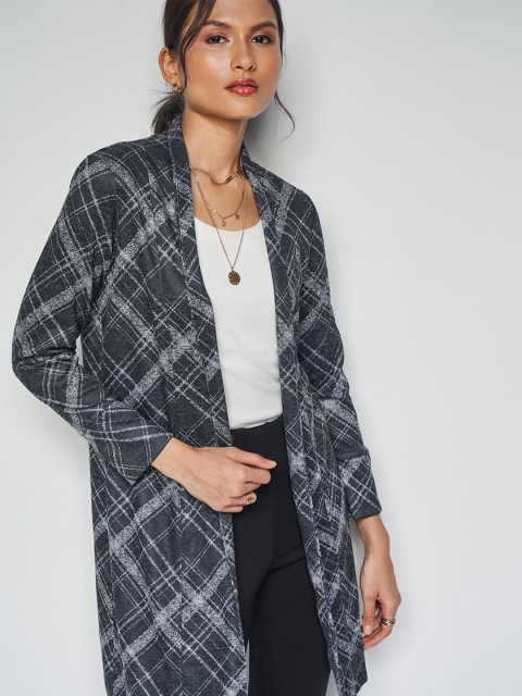 AND Checked Collarless Long Sleeves Longline Shrug - Image 5