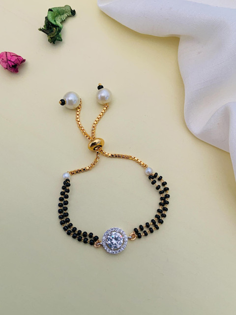 Anouk Gold-Plated Stone-Studded and Beaded Hand Mangalsutra