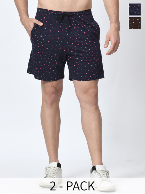 BAESD Men Pack of 2 Geometric Printed Loose Fit High-Rise Cotton Regular Shorts