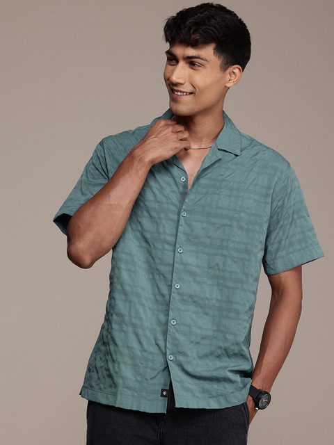 WROGN Seersucker Cuban Collar Casual Shirt - Image 3