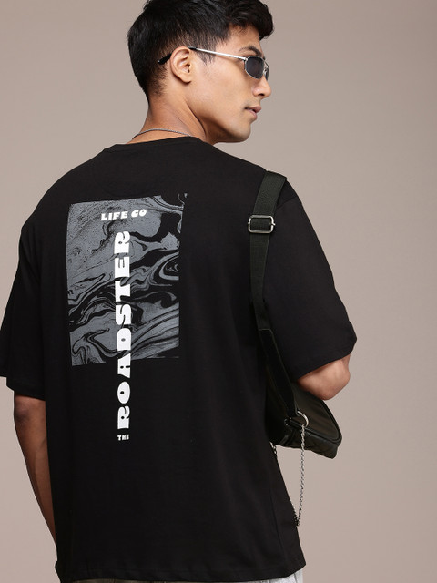 The Roadster Life Co. Printed Drop-Shoulder Sleeves Pure Cotton Relaxed Fit T-shirt