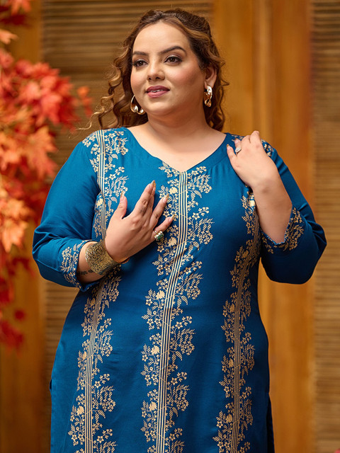 PrettyPlus by Desinoor.com Printed Plus Size V-Neck With Palazzos Co-Ords - Image 2