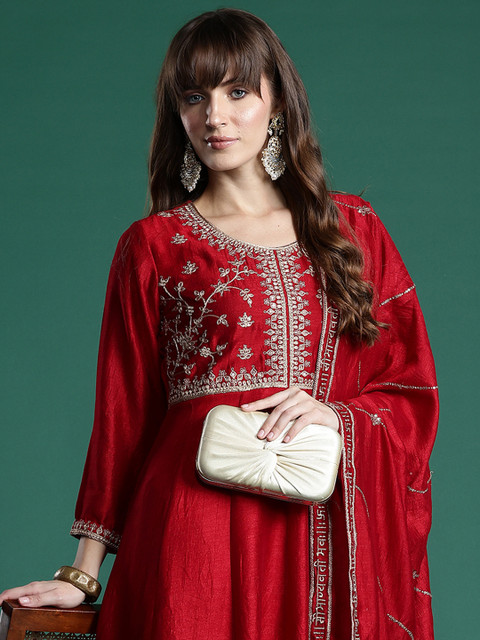 Indo Era Ethnic Motifs Embroidered Empire Kurta with Trousers & Dupatta