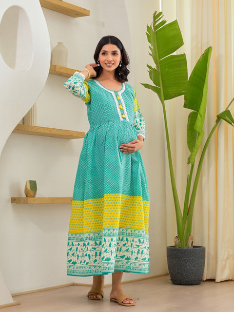 Aujjessa Printed Maternity Maxi Dress