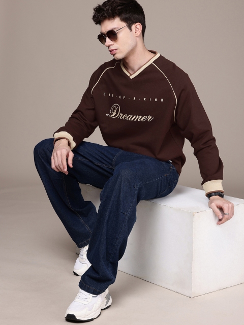 WROGN Typography Printed V-Neck Oversized Sweatshirt - Image 5