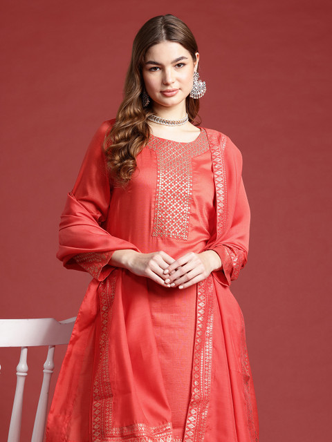 Anouk Sequin Embellished Gotta Patti Detail Kurta Set With Dupatta