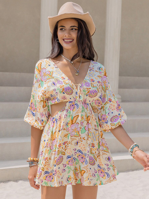 JC Mode Floral Printed V-Neck Jumpsuit