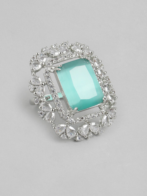 Anouk Silver-Plated AD-Studded Adjustable Finger Ring