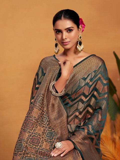 KALINI Woven Banarasi Organza Silk Saree with Blouse Piece