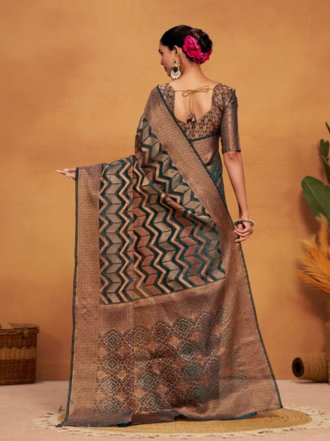 KALINI Woven Banarasi Organza Silk Saree with Blouse Piece - Image 3