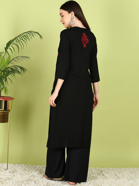 TOP N THREAD Ethnic Motifs Chikankari Embroidered Thread Work Straight Georgette Kurta - Image 4