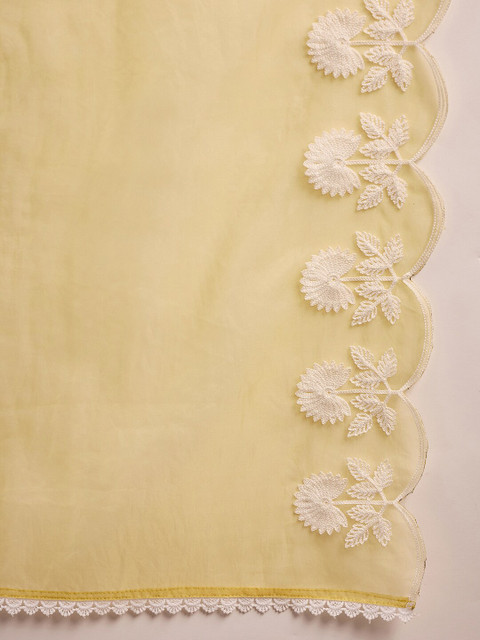 Sangria Floral Embroidered V-Neck A-Line Kurta With Trouser & Dupatta - Image 4