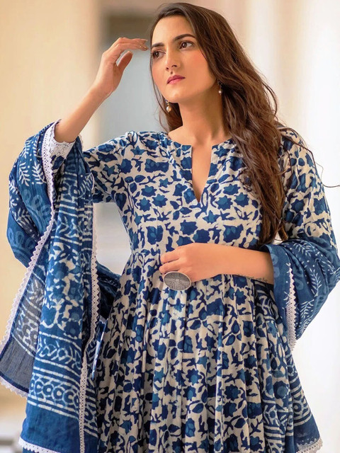 NEW STYLISH Floral Printed Regular Kurta with Trousers & Dupatta - Image 2