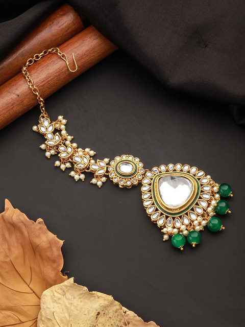 Jazz and Sizzle Women Gold-Plated Kundan Studded Maang Tikka Head Jewellery