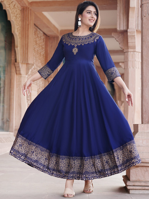 NEW STYLISH Ethnic Motifs Printed Round Neck Anarkali Kurta With Dupatta - Image 6