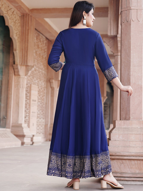 NEW STYLISH Ethnic Motifs Printed Round Neck Anarkali Kurta With Dupatta - Image 4