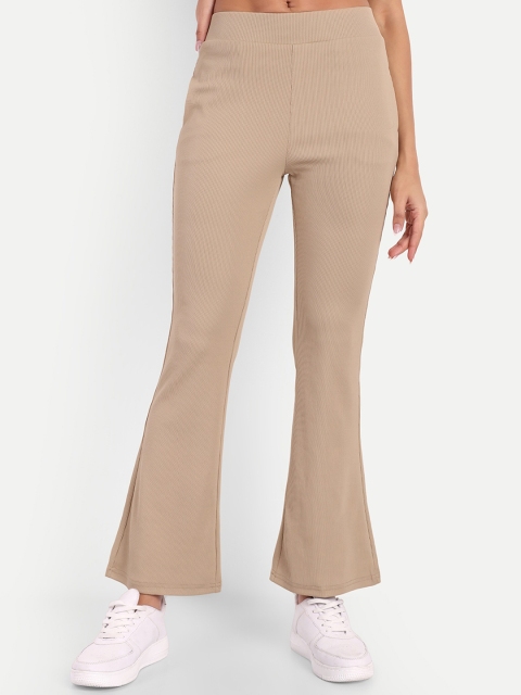 BROADSTAR Women High-Rise Stretchable Flared Bootcut Corduroy Trousers