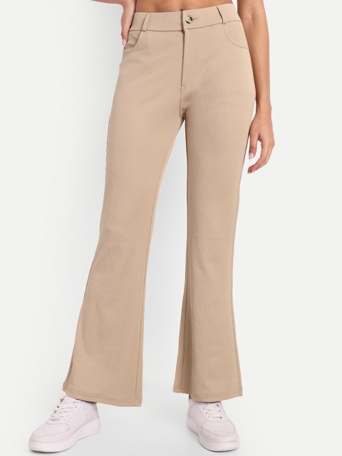 BROADSTAR Women High-Rise Stretchable Flared Bootcut Corduroy Trousers