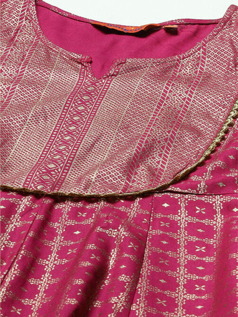 Rangriti Notched Neck Geometric Print A-Line Midi Dress - Image 2