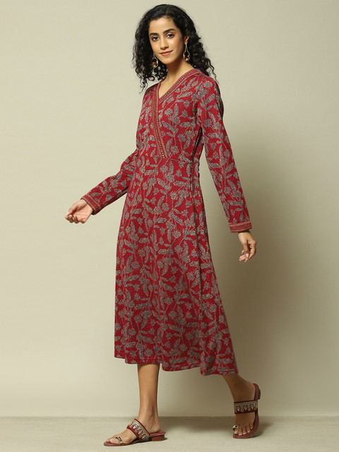 Rangriti V Neck Long Sleeves Floral Print Midi Dress - Image 4