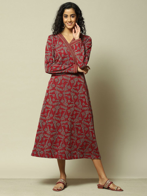 Rangriti V Neck Long Sleeves Floral Print Midi Dress - Image 6