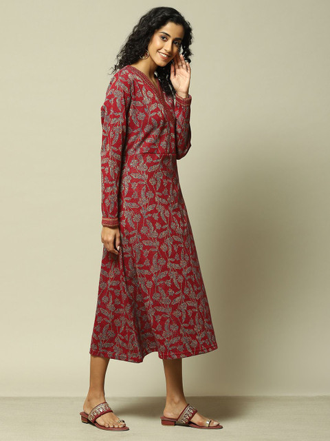 Rangriti V Neck Long Sleeves Floral Print Midi Dress - Image 3