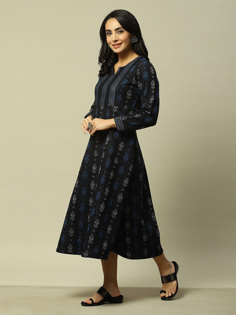 Rangriti Notched Neck Long Sleeves Floral Print A-Line Maxi Dress - Image 6