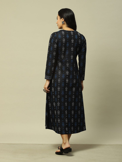 Rangriti Notched Neck Long Sleeves Floral Print A-Line Maxi Dress - Image 5