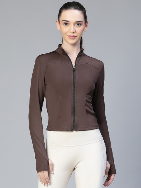 ATHLISIS Women Geometric Colourblocked Lightweight Crop Training or Gym Sporty Jacket