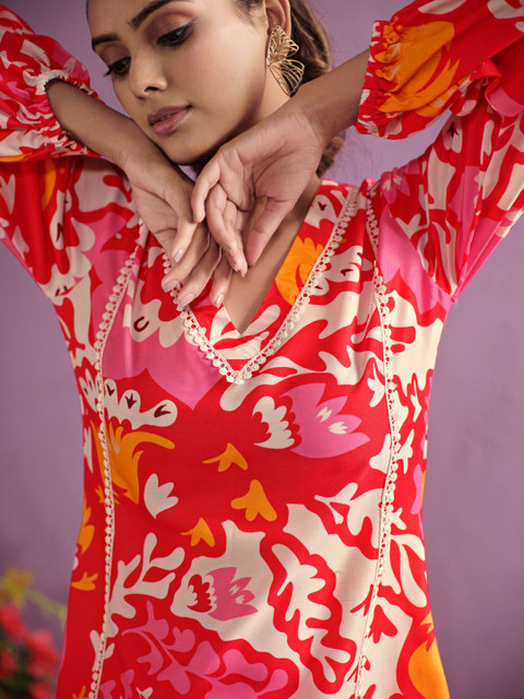 KALINI Floral Printed Long Sleeve Tunic & Trousers