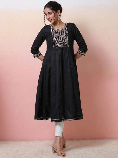 Sangria Women Ethnic Motif-Gotta Patti Cotton Anarkali Kurta - Image 3