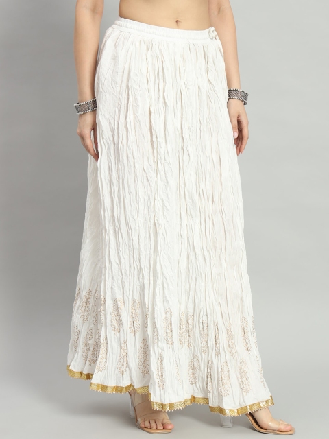 ZRI Floral Printed Pure Cotton Flared Maxi Skirt