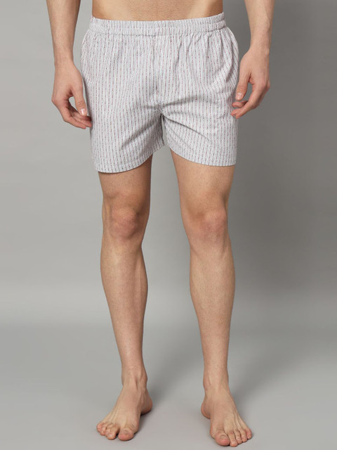 OWO THE LABEL Men Striped Print Regular Fit Pure Cotton Boxer Shorts
