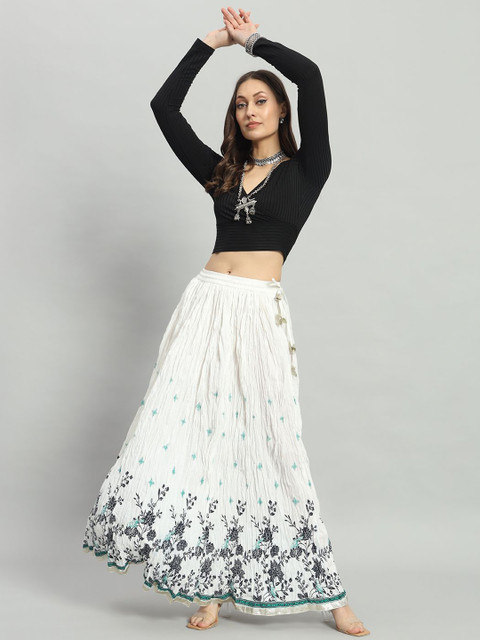 ZRI Pure Cotton Cambric Floral Printed Flared Maxi Skirt - Image 5