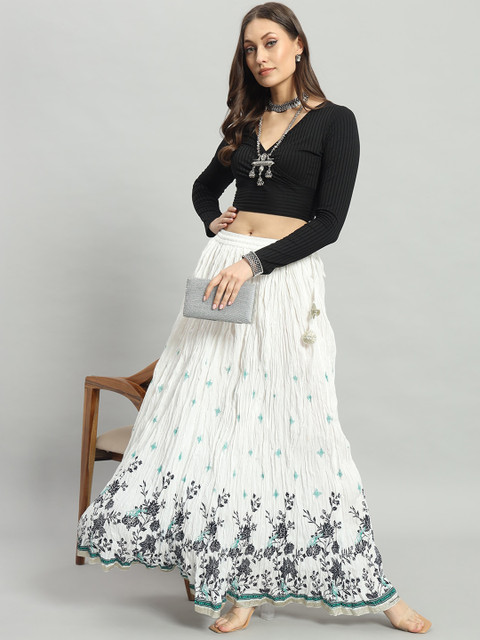 ZRI Pure Cotton Cambric Floral Printed Flared Maxi Skirt - Image 4