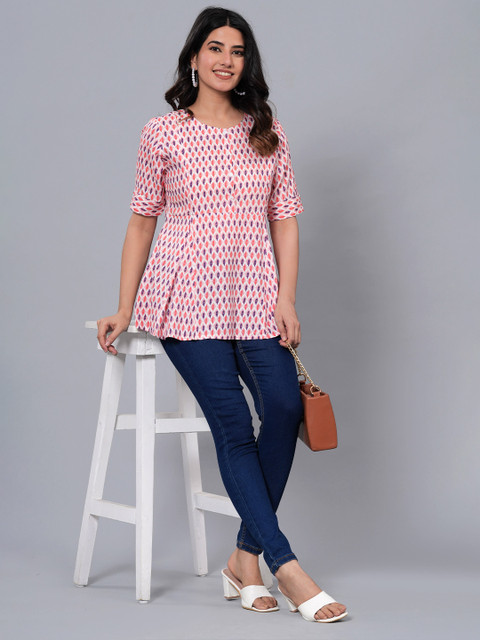 SIDDHANAM Geometric Printed Round Neck Maternity Peplum Top - Image 5