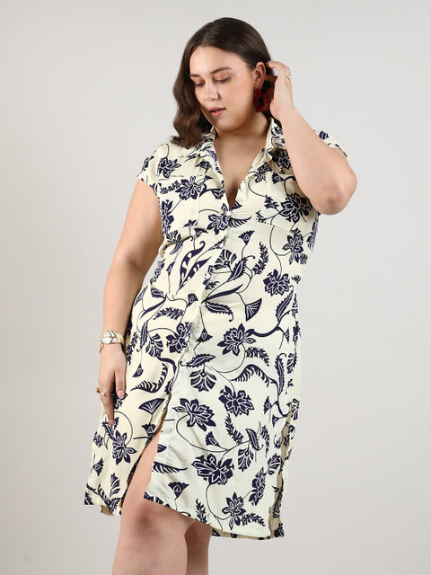Instafab Plus Women Floral Print Shirt Collar Wrap Dress