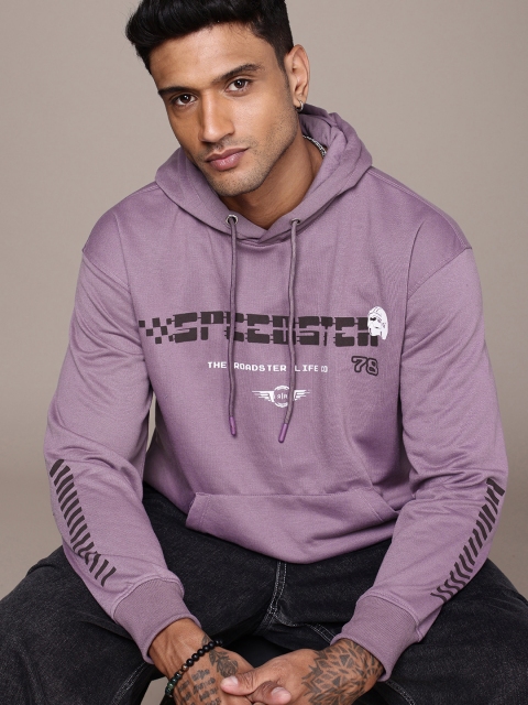 The Roadster Life Co. Typography Printed Relaxed Fit Hooded Pullover Sweatshirt